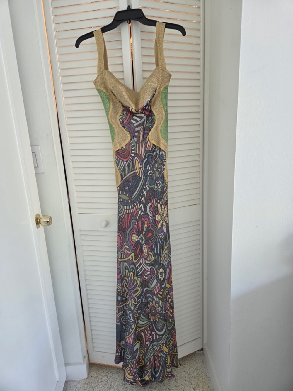Rare Missoni Lux Silk Knit 🧶Gold/multicolor abstract/modernist floral Maxi Dress